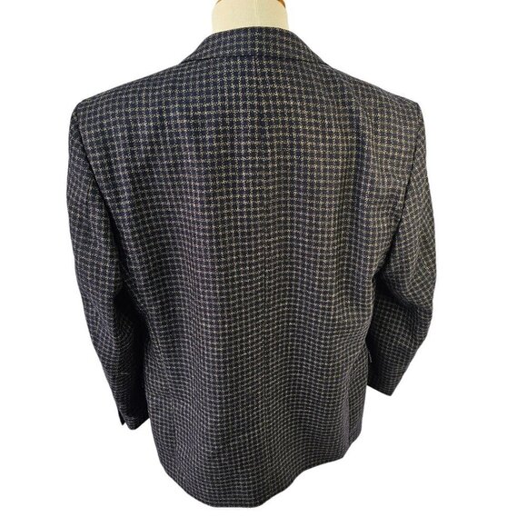 80s Jean Baptiste Caumont 3 Button Sport Coat Navy Taupe Wool Ventless Mens 42R - Picture 5 of 12